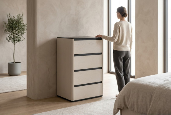 Beige houten dressoir 4-deurs houten kast Slaapkamer Luxe inbouwkast
