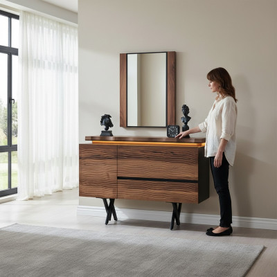 Exclusieve kaptafel spiegel hout make-uptafel bruine luxueuze console