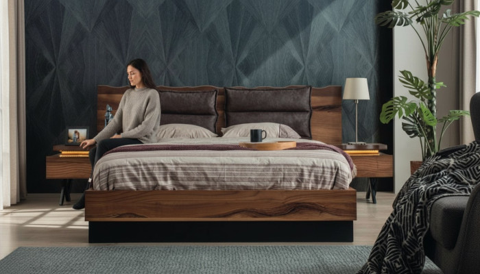 Slaapkamer houten set Robuust bed 2x nachtkastjes 3-delige luxe set