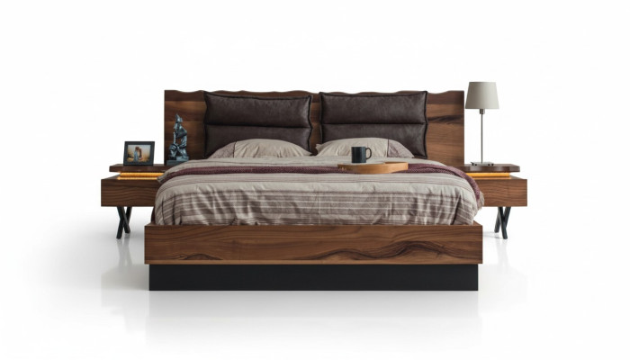 Slaapkamer houten set Robuust bed 2x nachtkastjes 3-delige luxe set