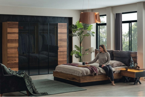 Moderne slaapkamer meubel Designer bed 2x nachtkastjes kledingkast