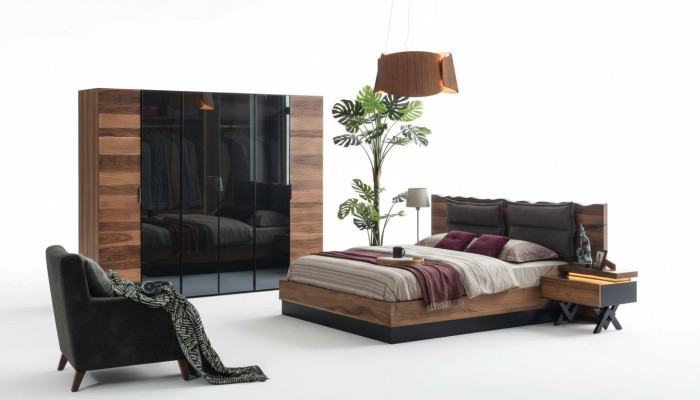 Moderne slaapkamer meubel Designer bed 2x nachtkastjes kledingkast