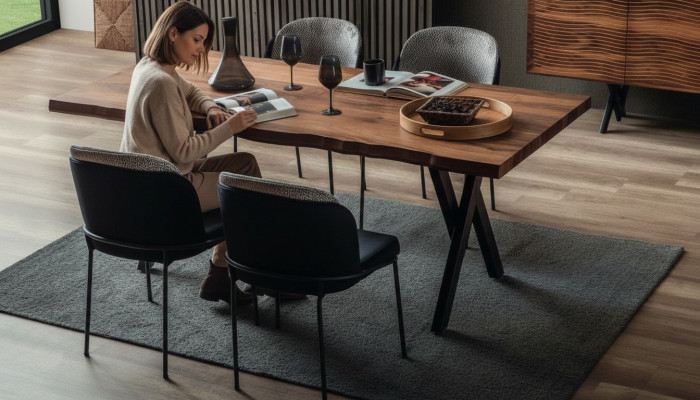 Exclusieve houten eettafel Moderne 6x gestoffeerde eetkamerstoelen set