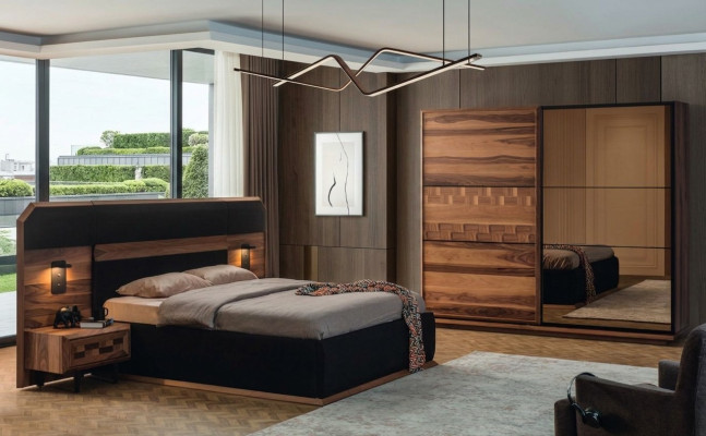 Exquise slaapkamer set Elegante tweepersoonsbed 2x houten nachtkastjes