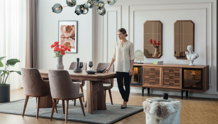 Stijlvolle eetgroep Exclusieve houten tafel Designer dressoir Stoelen 10 stuks