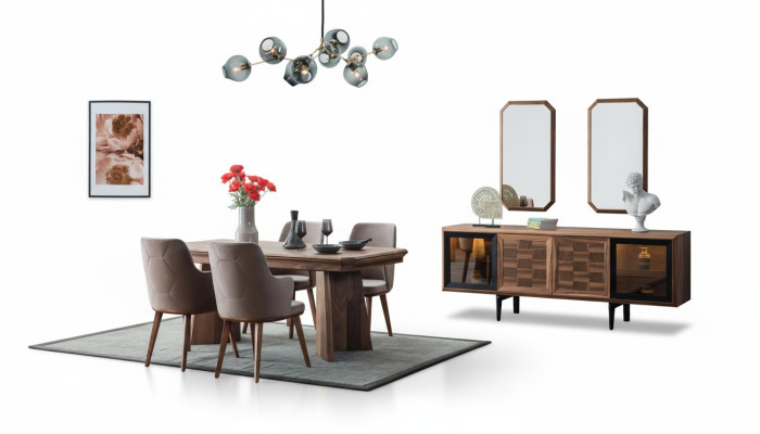 Stijlvolle eetgroep Exclusieve houten tafel Designer dressoir Stoelen 10 stuks