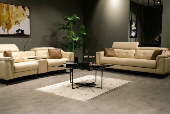 Beige leren bankstel ontwerper 3-zits tweezits bank 2-delige set