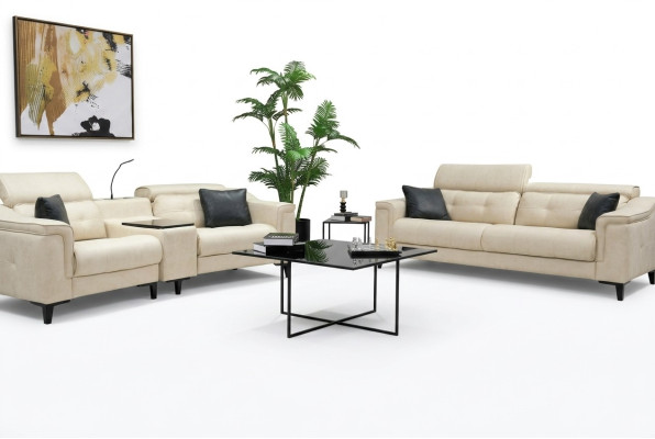 Beige leren bankstel ontwerper 3-zits tweezits bank 2-delige set