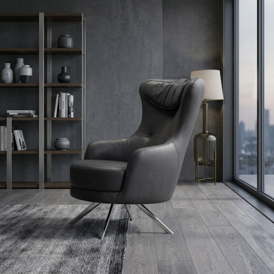 Zwarte leren fauteuil met hoge rugleuning Woonkamer Luxe eenzits meubilair.