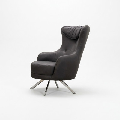 Zwarte leren fauteuil met hoge rugleuning Woonkamer Luxe eenzits meubilair.