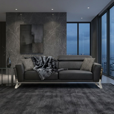 Zwarte woonkamer driezits designerbank luxe lederen 3-zits meubels