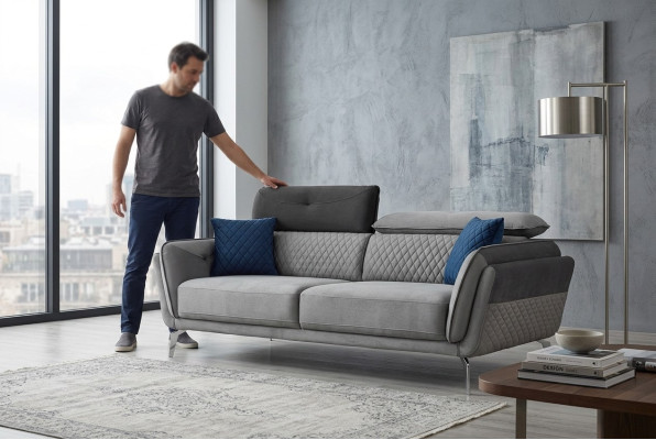 Grijze stoffen bank Luxe gestoffeerde bank Moderne driezits textiel meubels