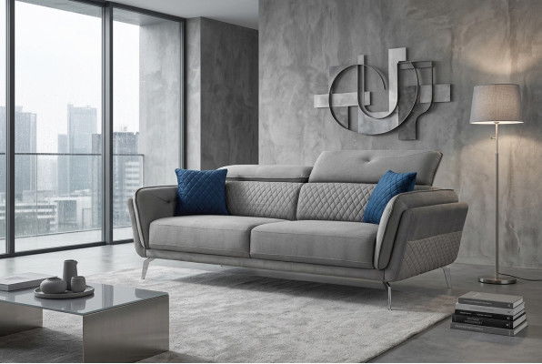 Grijze stoffen bank Luxe gestoffeerde bank Moderne driezits textiel meubels