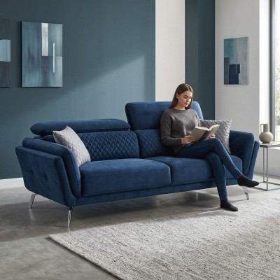Blauw textiel bank Moderne woonkamer Driezits Luxe 3-zitsbank