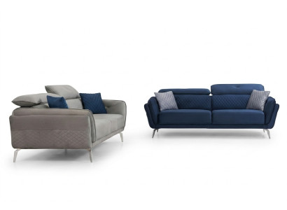 Ontwerper Gewatteerde Bankstel Blauw-Grijze Stoffen Bankstel Luxe 2x 3-Zits