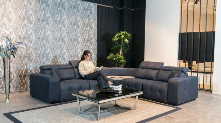 Hoekbank L-vorm leren bank Grote bank Grijs Bank Woonkamer Design
