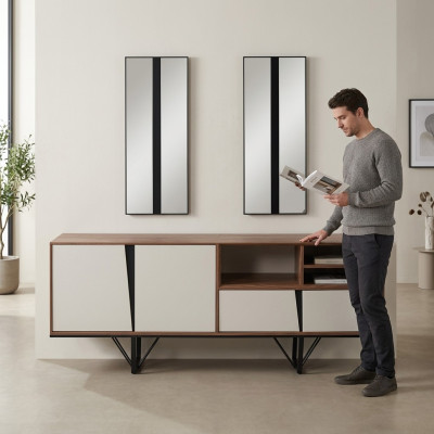 Kast Dressoir Ladeblok Houten Kast Buffet Beige Hout Eetkamer