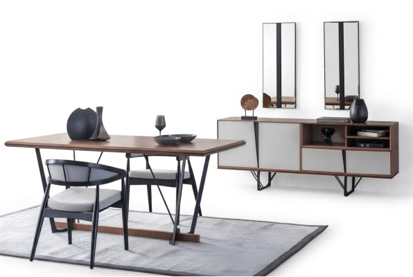 Set eetkamer eettafel dressoir eettafel bruin 2-delig