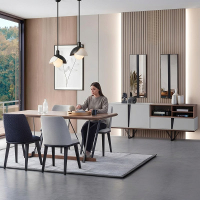 Volledige eetkamer eettafel 2-delige dressoir eettafel wit hout