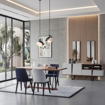 Volledige eetkamer eettafel 2-delige dressoir eettafel wit hout