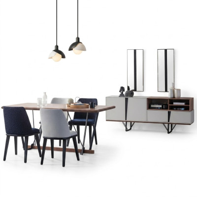 Volledige eetkamer eettafel 2-delige dressoir eettafel wit hout