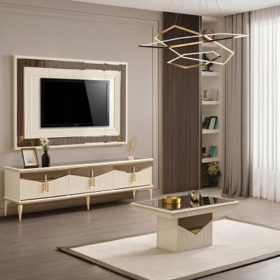 Luxe woonkamer wandmeubel TV-standaard wandpaneel RTV laagbord goud