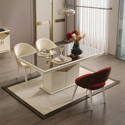 Eettafel Tafel Tafel Eethoek Beige Hout Goud Luxe