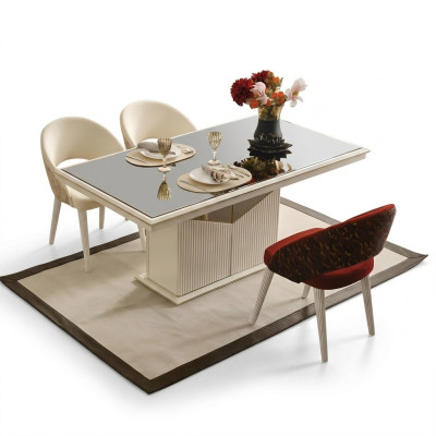 Eettafel Tafel Tafel Eethoek Beige Hout Goud Luxe