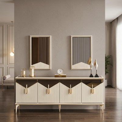 Luxe dressoir kast commode houten kast hout beige goud