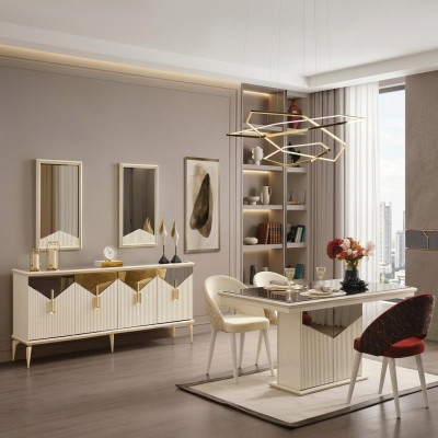 Compleet eetkamer eettafel 2-delig dressoir eettafel Goud Hout