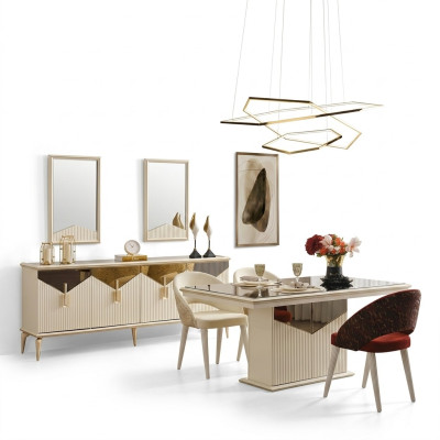 Compleet eetkamer eettafel 2-delig dressoir eettafel Goud Hout