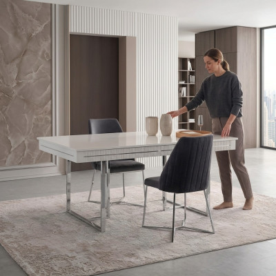 Moderne Eettafel Eettafel Tafel Eetkamer Uitschuifbaar Hout Wit.