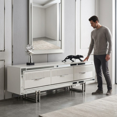 Sideboard TV-stand Wandpaneel Wit RTV Lowboard Moderne woonwand.