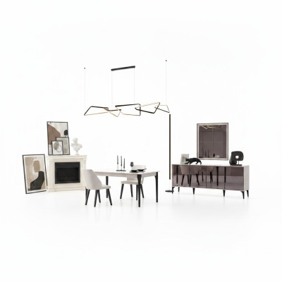 Garnituur Eettafel 2-delig dressoir Eettafel Hout Wit Commode