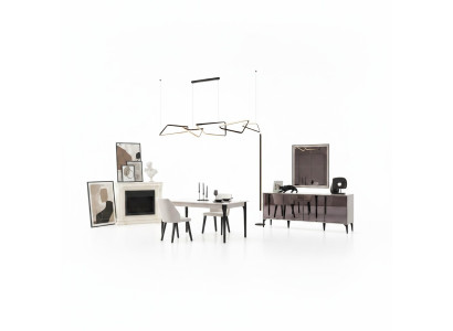 Garnituur Eettafel 2-delig dressoir Eettafel Hout Wit Commode