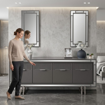 Houten kast Dressoir Sideboard Grijs Kast Commode Hout Eetkamer