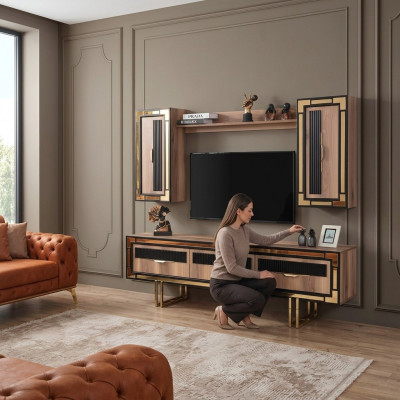 Garnituur woonwand tv-standaard kasten RTV laag TV-meubel bruin woonkamer