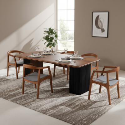 Eetgroep Compleet eetkamer Eettafel Stoelen 7-delig Bruin Klassiek