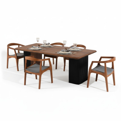 Eetgroep Compleet eetkamer Eettafel Stoelen 7-delig Bruin Klassiek