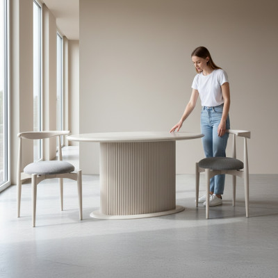 Eetkamer eetkamerset Complete eettafel Stoelen 3-delig Beige Ontwerp Ovaal.