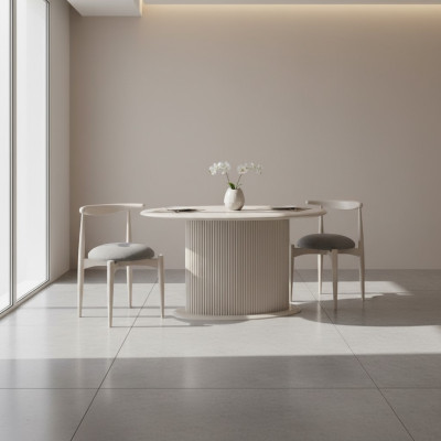 Eetkamer eetkamerset Complete eettafel Stoelen 3-delig Beige Ontwerp Ovaal.