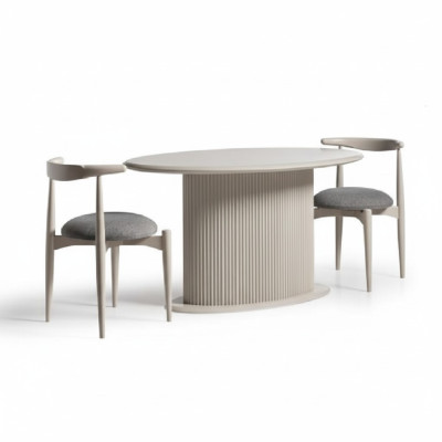 Eetkamer eetkamerset Complete eettafel Stoelen 3-delig Beige Ontwerp Ovaal.