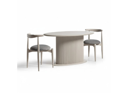 Eetkamer eetkamerset Complete eettafel Stoelen 3-delig Beige Ontwerp Ovaal.