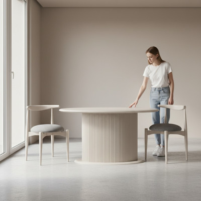 Eetkamerset Compleet eetkamer eettafel stoelen 5-delig Beige Luxe Modern
