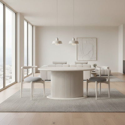 Eetkamerset Compleet eetkamer eettafel stoelen 5-delig Beige Luxe Modern
