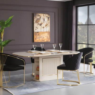 Complete eetkamer luxe eetgroep eettafel stoelen 5-delig beige eethoek