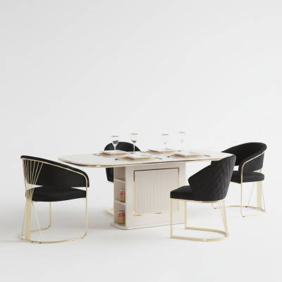 Complete eetkamer luxe eetgroep eettafel stoelen 5-delig beige eethoek
