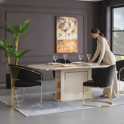 Eethoek Luxe Eetkamer Set Complete Eetkamer Eettafel Stoelen 7dlg Beige