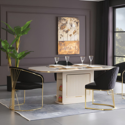 Eethoek Luxe Eetkamer Set Complete Eetkamer Eettafel Stoelen 7dlg Beige