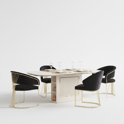 Eethoek Luxe Eetkamer Set Complete Eetkamer Eettafel Stoelen 7dlg Beige